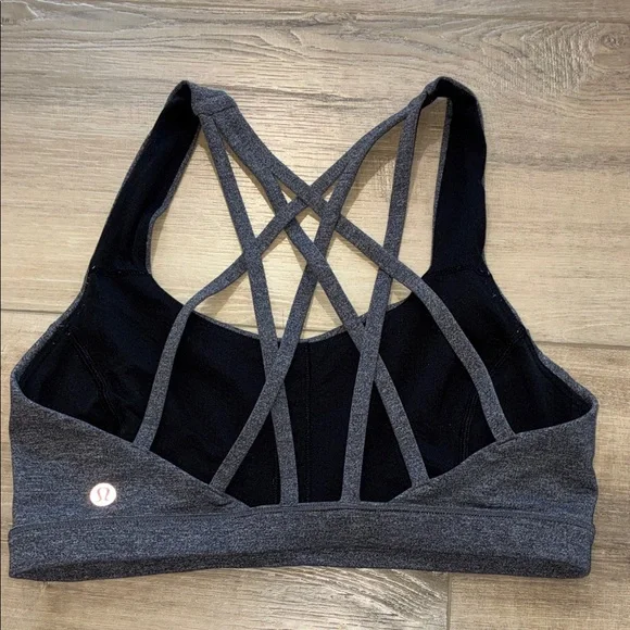Lululemon Women's Charcoal Strappy Back Sports Bra with Red Bag Size 6 No Pads - Picture 6 of 8